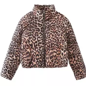 Куртка с леопардовым принтом на хлопковой подкладке, зимнее теплое пальто, женские топы, женская одежда, пальто XS