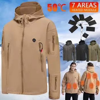 Куртка с подогревом и аккумулятором, зимнее напольное пальто с электрообогревом Soft Shell M зелёный