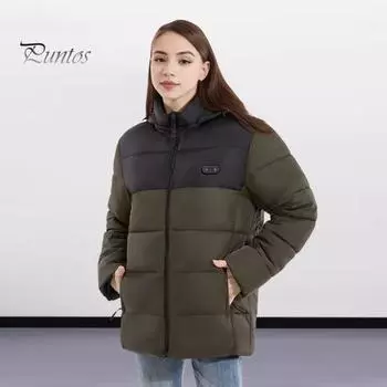 Куртка с подогревом от USB для женщин и мужчин, воротник-стойка, капюшон, длинный рукав, 15 зон, интеллектуальный контроль температуры, теплая верхняя одежда 4XL зелёный/чёрный