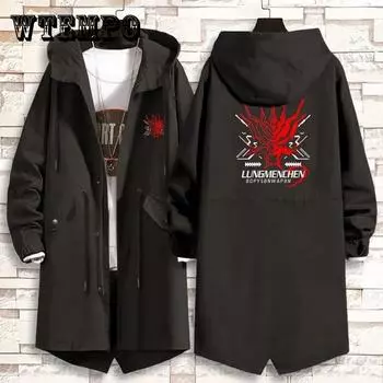Куртка с принтом головы дракона, весенняя мужская ветровка, пальто с капюшоном, повседневный свободный топ, мягкая удобная длинная парка XXL