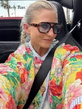 Куртка с принтом, пальто для женщин, хлопковые повседневные пальто с расклешенными рукавами и оборками, женские однобортные женские уличные пальто с круглым вырезом S