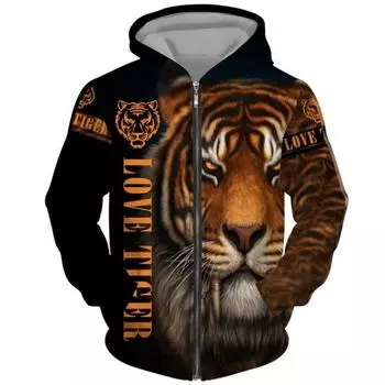 Куртка с принтом тигра и животных больших размеров, мужская толстовка с капюшоном, толстовка на молнии, кардиган, ретро-спортивное пальто S