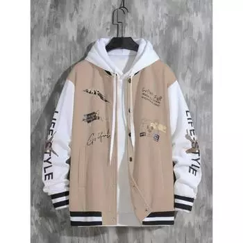 Куртка с принтом в виде букв, мужская повседневная бейсбольная куртка, пальто, стандартный крой, студенческая ветровка-хипстер на весну и осень S темно-синий