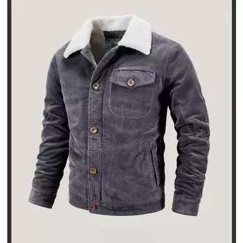 Куртка с вельветовыми лацканами, мужская флисовая утолщенная зимняя термокуртка из овечьего флиса, повседневная мужская одежда M хаки