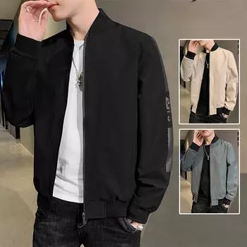 Куртка с воротником-бейсболкой, мужская весенняя модная свободная куртка для бейсбольного костюма, молодежная простая универсальная однотонная повседневная одежда, ветровки, пальто M