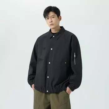 Куртка с воротником-бейсболкой, осеннее мужское пальто, свободная повседневная модная тонкая верхняя часть для мужчин M чёрный