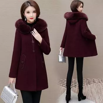 Куртка с воротником из искусственного меха норки, модная женская одежда 2024 года, толстое пальто средней и длинной длины с капюшоном M