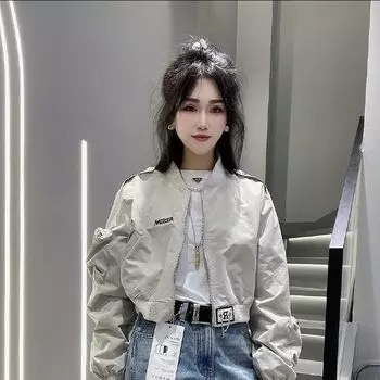 Куртка с воротником-стойкой, бейсбольный топ, модная осень, новые свободные буквы, повседневный короткий дизайн, верхнее пальто S 80-47.5 kg