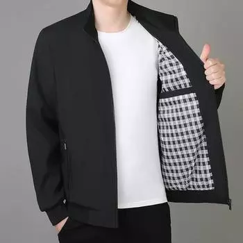 Куртка с воротником-стойкой для мужчин, однотонный повседневный топ больших размеров, легкая деловая мужская одежда для поездок на работу 8XL чёрный