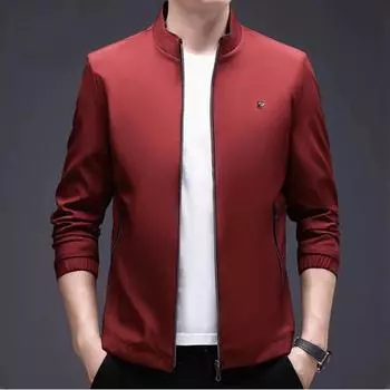 Куртка с воротником-стойкой, мужская, простая, новая, весна-осень, для пап среднего возраста, деловая, повседневная, на молнии, тонкая верхняя часть M