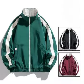 Куртка с воротником-стойкой, мужская, весенняя, новая, стильная, двусторонняя, полосатая, свободная, модная, брендовая, универсальная, большого размера, модный топ M