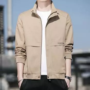 Куртка с воротником-стойкой, мужская, весенняя, новая, из стираного хлопка, с вышитой надписью «орган» M