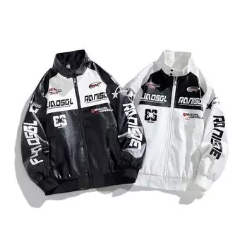 Куртка с воротником-стойкой, повседневная, весна и осень, новая свободная мужская кожаная куртка для мотоциклистов M чёрный