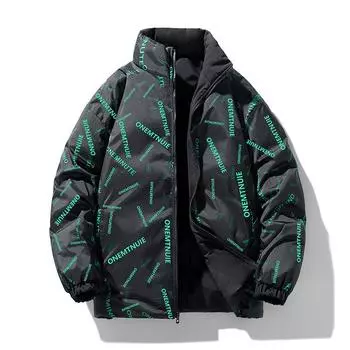 Куртка с воротником-стойкой с обеих сторон на хлопковой подкладке для молодых мужчин, ветрозащитная теплая одежда, спортивная куртка в японском и корейском стиле. M чёрный