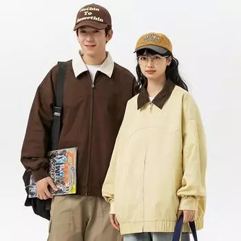 Куртка с воротником-стойкой, свободная, контрастного цвета, куртка в гонконгском стиле, весенняя, новая, японская, ретро, куртка с лацканами, мужская, модная, повседневная, ветрозащитная M