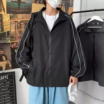 Куртка с воротником-стойкой в Гонконгском стиле, мужская модная куртка, осенняя новая корейская трендовая одежда, спортивная куртка-кардиган на молнии для отдыха M темно-серого