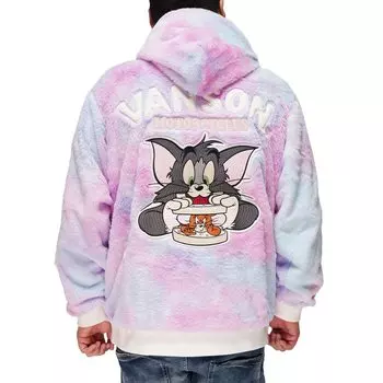 Куртка с вышитым логотипом в стиле «Том и Джерри» на молнии с мехом, верхняя одежда, фиолетовый галстук [Banson], мужская TJV-2244 Dye-XL