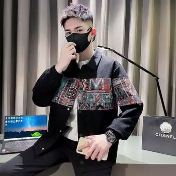 Куртка с вышивкой, мужская модная весенне-осенняя хулиганская красивая повседневная верхняя одежда, мужская куртка 2XL хаки