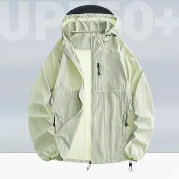 Куртка с защитой от солнца для мужчин, летняя, легкая, с капюшоном, из искусственного шелка, для верховой езды, рыбалки, ветровка S