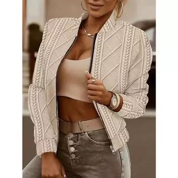 Куртка с застежкой-молнией спереди, повседневная однотонная куртка с длинным рукавом для весны и осени, женская одежда S абрикосовый