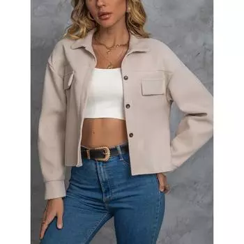 Куртка с застежкой на пуговицы спереди и приспущенными плечами, повседневная куртка с длинным рукавом, женская одежда S