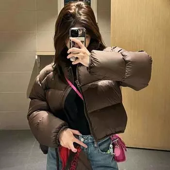 Куртка Small Bread женская осенне-зимняя новая универсальная утепленная куртка с воротником-стойкой на пуху S 75-55 kg чёрный