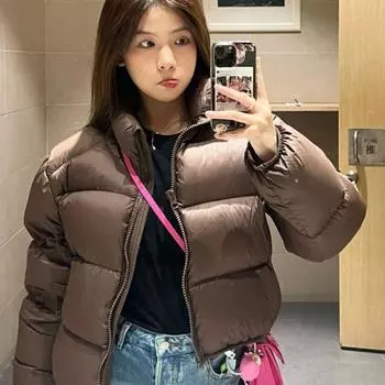 Куртка Small Bread женская осенне-зимняя новая универсальная утепленная куртка с воротником-стойкой на пуху S 75-55 kg темно-коричневого