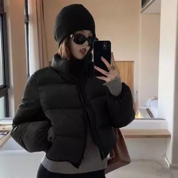 Куртка Small Bread женская осенне-зимняя новая универсальная утепленная куртка с воротником-стойкой на пуху S 75-55 kg темно-коричневого