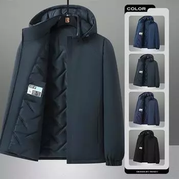 Куртка со съемным капюшоном для мужчин, простая и спортивная, универсальная, толстое пальто для мужчин, ветровка для пар, осенне-зимняя хлопковая куртка XXXXXL чёрный