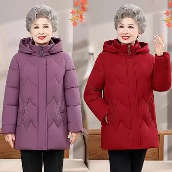 Куртка со съемным капюшоном и хлопковой подкладкой для людей среднего и пожилого возраста, плотная куртка средней длины с хлопковой подкладкой, женская зимняя куртка для бабушек, размер плюс M фиолетовый