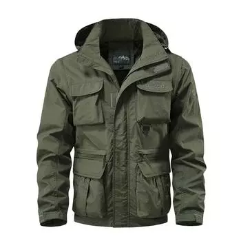 Куртка со съемными рукавами, мужская, новая, весна-осень, ветрозащитная куртка, свободная, большого размера, повседневная, с несколькими карманами, куртка для инструментов M хаки