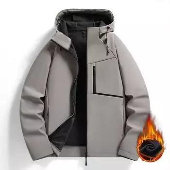 Куртка Soft Shell для мужчин и женщин, осенне-зимняя, флисовая, утолщенная, теплая, свободная, для пары, куртка с капюшоном L чёрный