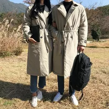 Куртка средней длины с хлопковой подкладкой для мужчин зимой, утолщенная куртка с хлопковой подкладкой в корейском стиле, осеннее и зимнее пальто, куртка с хлопковой подкладкой для пары M