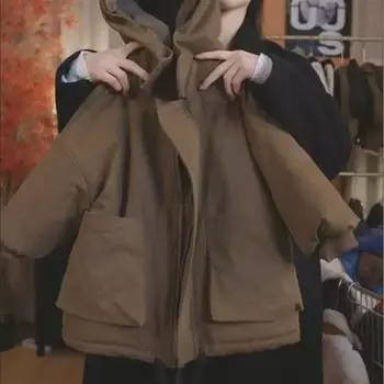 Куртка средней длины с хлопковой подкладкой для мальчиков, зимняя корейская модель 2024 года, универсальная мода для малышей и детей постарше 100 cm кофейный/зелёный