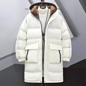 Куртка средней длины с хлопковой подкладкой Мужская зимняя утолщенная теплая пуховая куртка с хлопковой подкладкой Свободная зимняя куртка больших размеров XS земля желтый