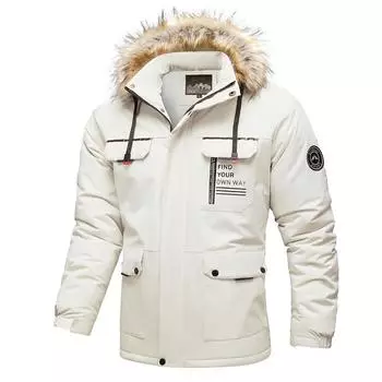 Куртка средней и длинной длины мужская осенне-зимняя повседневная флисовая парка для активного отдыха Термокуртка M чёрный