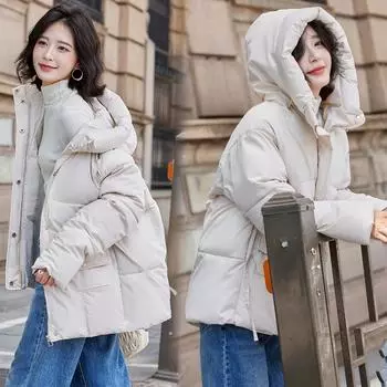Куртка средней и длинной длины с хлопковой подкладкой, женская, новая зимняя мода, корейская версия, свободная куртка с капюшоном и хлопковой подкладкой в иностранном стиле M
