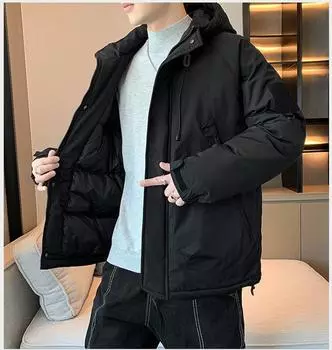 Куртка стеганая куртка мужская зимняя утепленная теплая куртка для отдыха на открытом воздухе с капюшоном стеганая куртка корейская версия тренда стеганая куртка 5XL чёрный