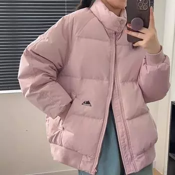 Куртка-стойка из белого утиного пуха, женская, 2024, зимняя, маленькая, модная, утолщенная, студенческая, прямая версия, куртка прилив S небесно-голубой