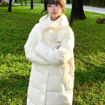 Куртка студенческого стиля средней и длинной длины с хлопковой подкладкой для женщин 2024 года, новая зимняя куртка на шнуровке для маленьких мужчин, утолщенная куртка с хлопковой подкладкой, пуховик прилив S recommended 40kg-50kg