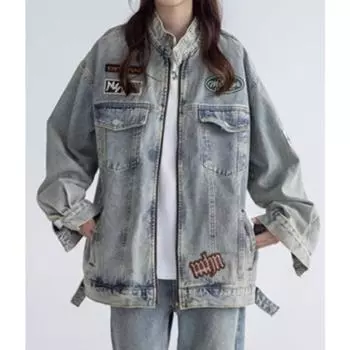 Куртка Темперамент Мужчины И Женщины Литературный Длинные Рукава Простая Локомотивная Одежда Отворот Тренд Молодежная Мода S синий