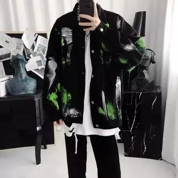 Куртка Tie-Dye Tooling, мужская модная брендовая, темная, модная, ретро, свободная, уличная, хулиганская, красивая, дизайнерская, верхняя куртка M белый