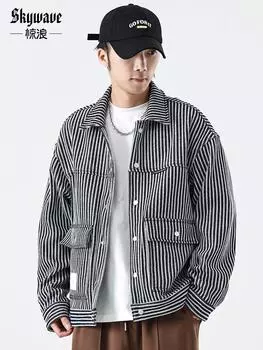 Куртка Tooling Jacket Мужская модная брендовая свободная большого размера в японском стиле в полоску Ruffian Красивый деним M синий