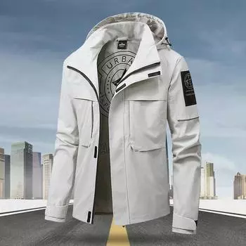 Куртка Tooling с большим карманом, молодежная мода, повседневная, воротник-стойка, с капюшоном, куртка Tooling для мужчин XL чёрный