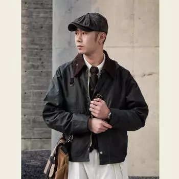 Куртка унисекс GDDQSDC Hunting Oil Wax Jacket – для ловли рыбы нахлыстом, свободный короткий силуэт, ретро-топ с отворотом XL