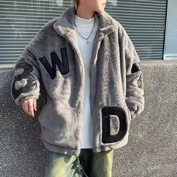 Куртка унисекс из овечьей шерсти 2023 года: Теплое, свободное, утолщенное хлопковое пальто на осень и зиму XXL серый