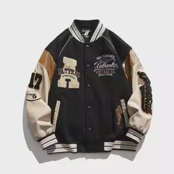 Куртка унисекс в стиле ретро для американского бейсбола: Вышитый, контрастный цвет для весны и осени 2XL синий
