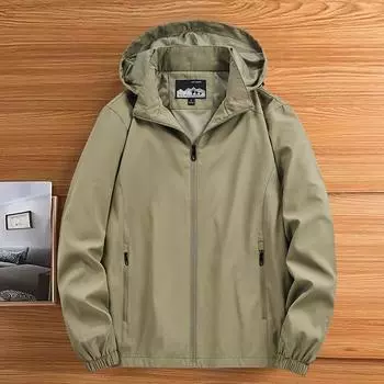 Куртка Весна Среднего Возраста Мужская Универсальная Повседневная Весна и Осень Куртка Съемная Шапка M хаки