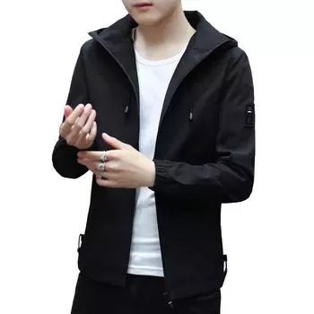 Куртка Весна Тонкая Куртка Красивый Тонкий Молодежный С Капюшоном Мужская Одежда M чёрный