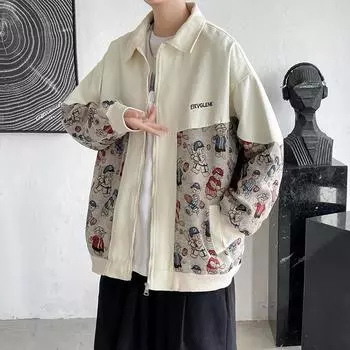 Куртка в американском стиле хип-хоп, мужская гангстерская красивая лоскутная куртка, весенние универсальные свободные повседневные топы M белый